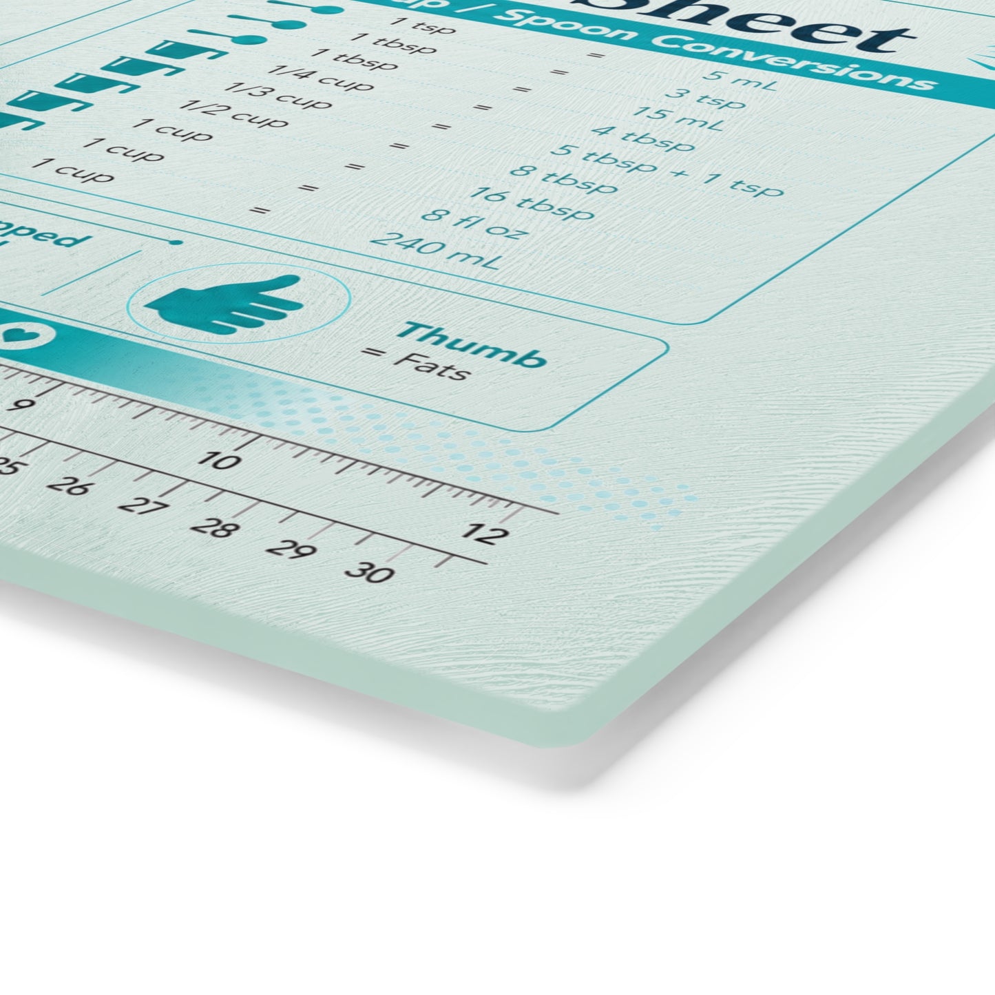 Kitchen Cheat Sheet Cutting Board – Measurement & Conversion Guide