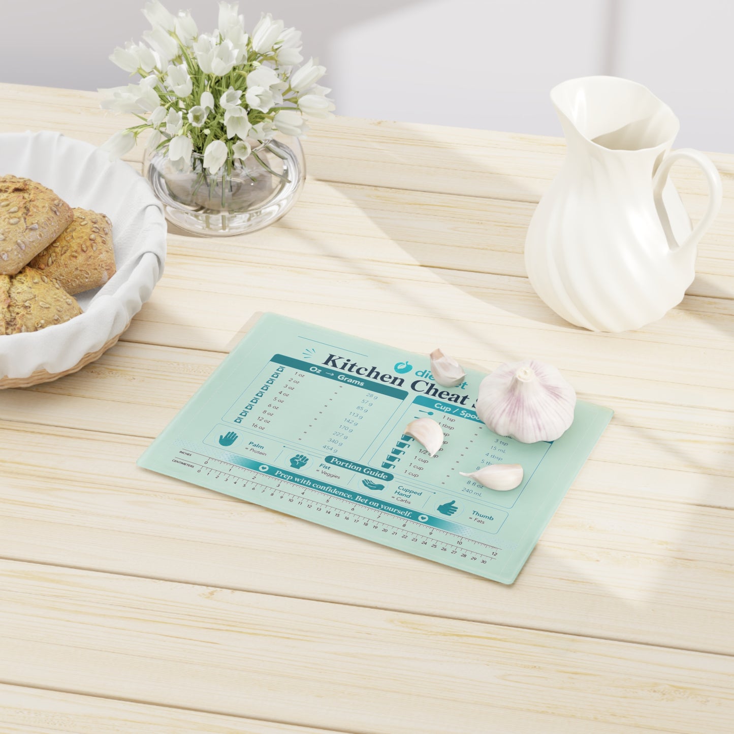 Kitchen Cheat Sheet Cutting Board – Measurement & Conversion Guide