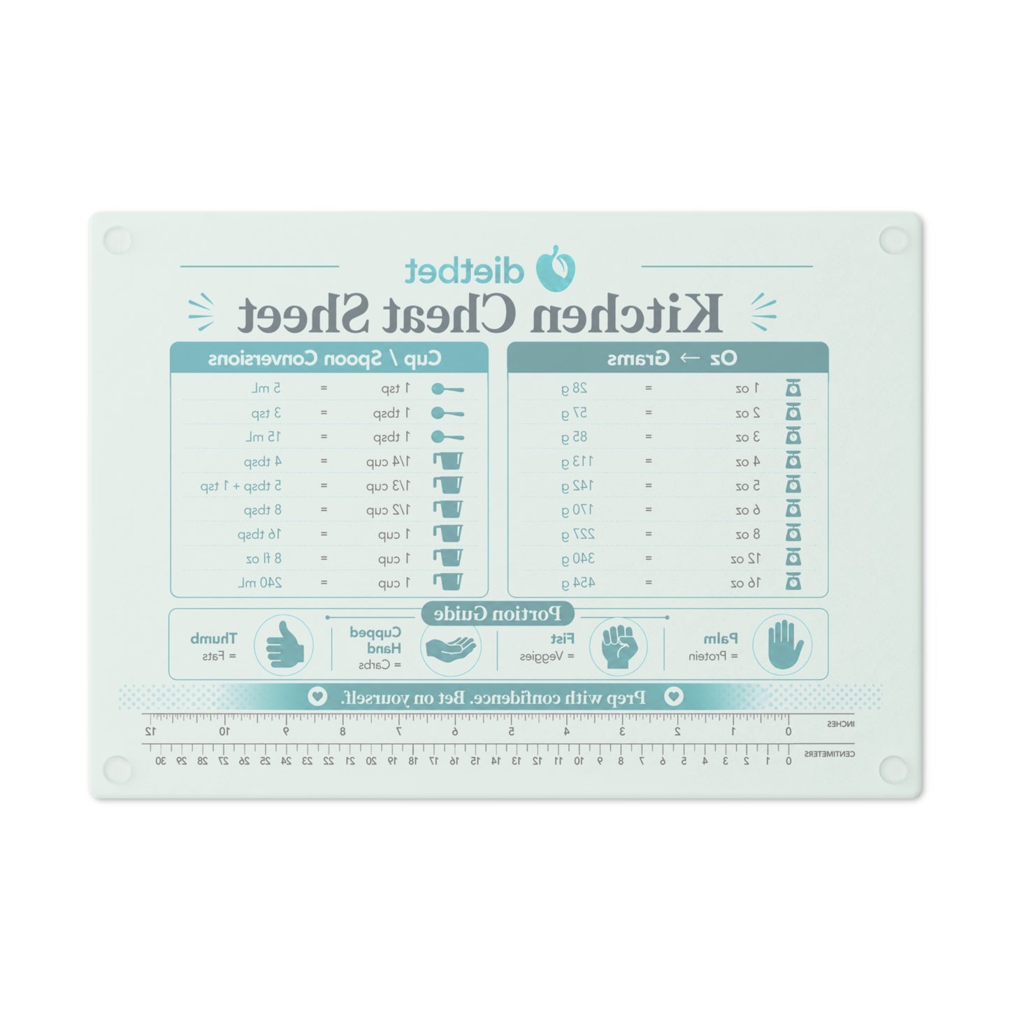 Kitchen Cheat Sheet Cutting Board – Measurement & Conversion Guide