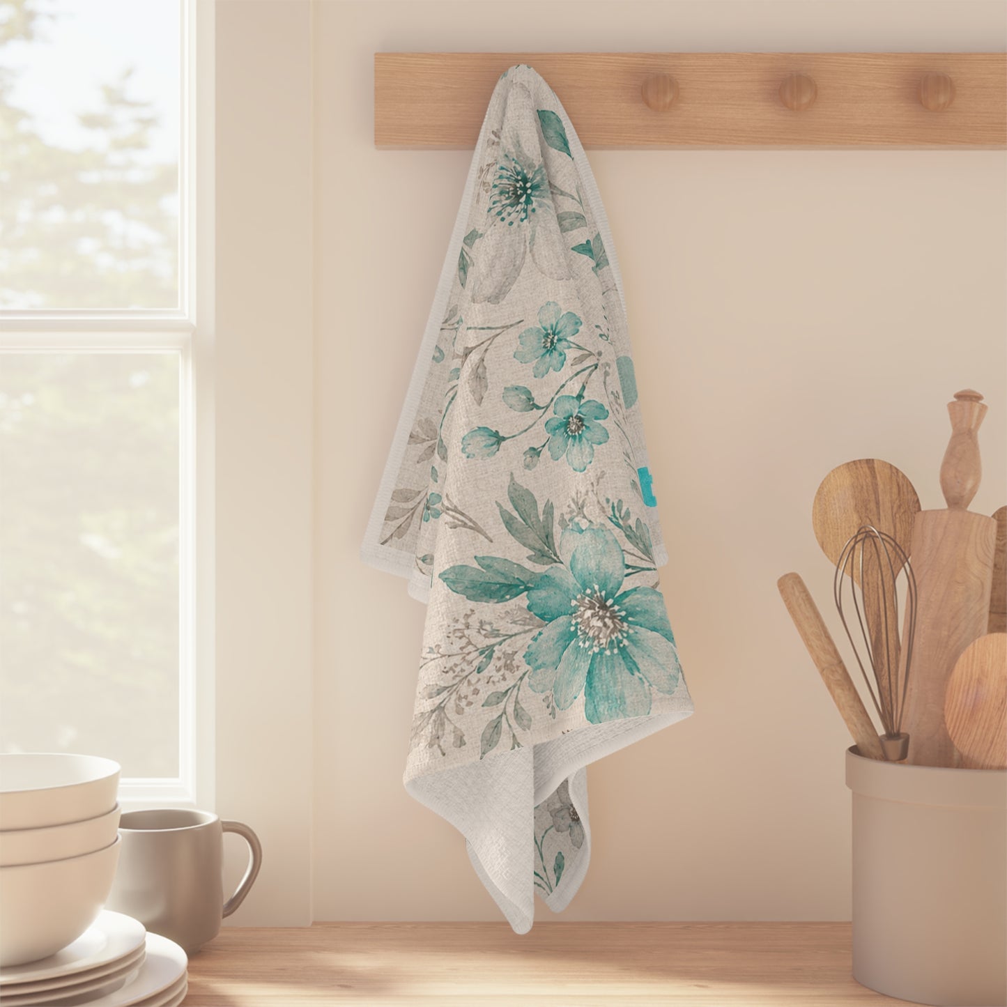 DietBet Floral Microfiber Tea Towel — Teal Vintage Blossom