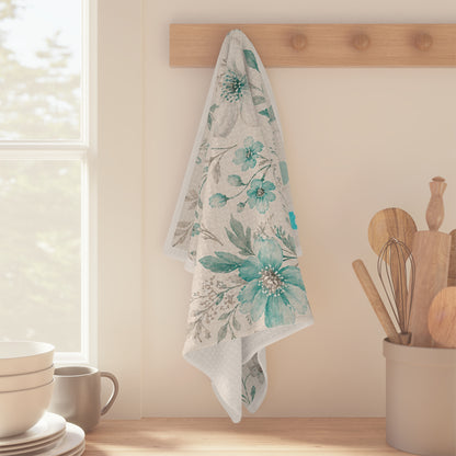 DietBet Floral Microfiber Tea Towel — Teal Vintage Blossom